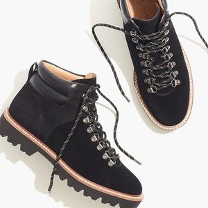 Madewell Citywalk Lugsole Hiker Boot in suede leather, Black, Size 8